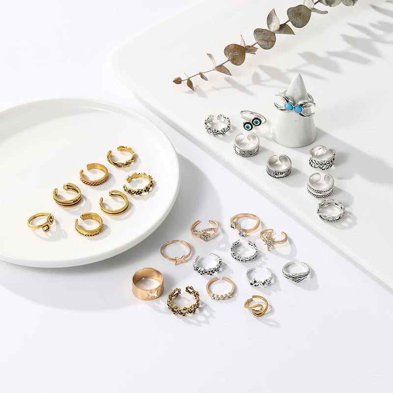 Acruccen 27 Pcs Open Toe Rings Set for Women Adjustable Vintage Retro Toe Ring Summer Beach Foot Jewelry Boho Knuckle Finger Tail Rings - Image 2
